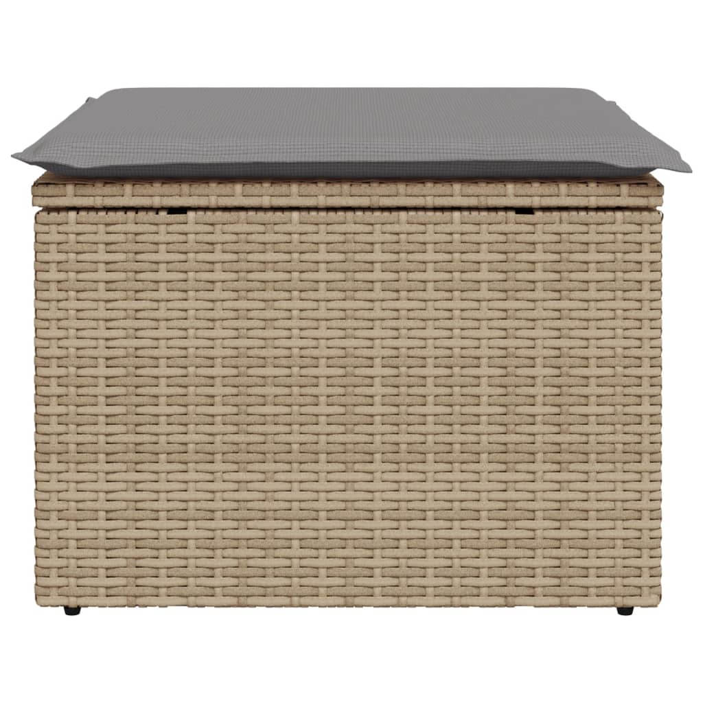 Gartenhocker mit Kissen Beige 55x55x37 cm Poly Rattan