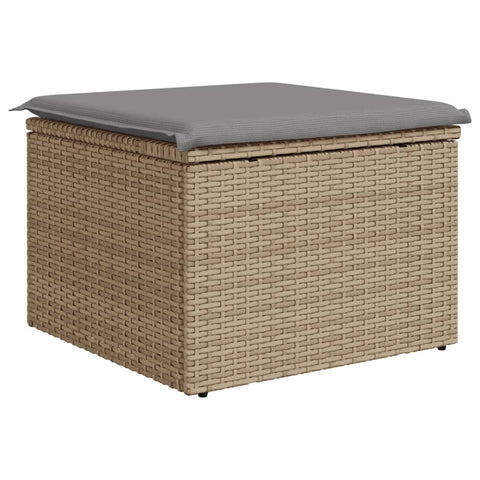 Gartenhocker mit Kissen Beige 55x55x37 cm Poly Rattan