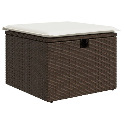 Gartenhocker mit Kissen Braun 55x55x37 cm Poly Rattan