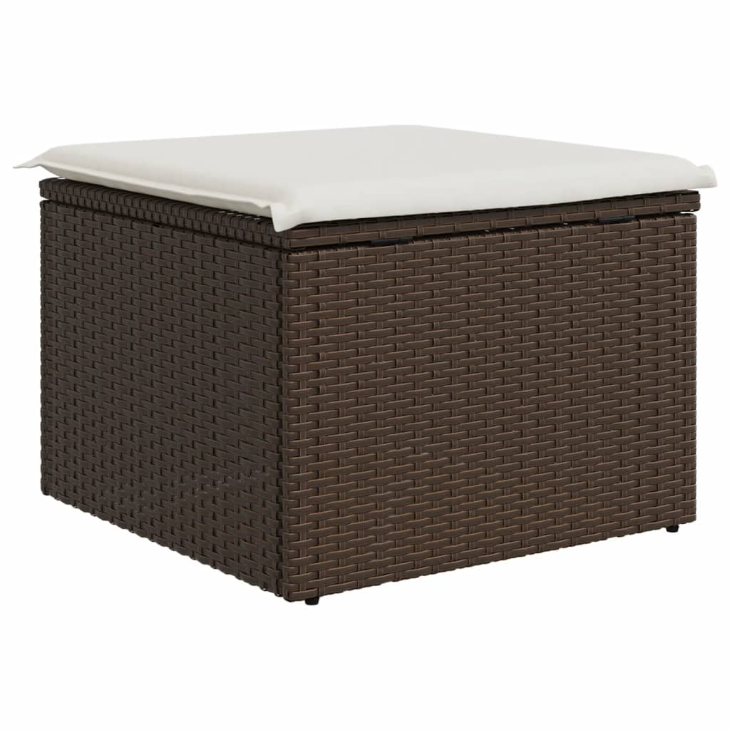 Gartenhocker mit Kissen Braun 55x55x37 cm Poly Rattan