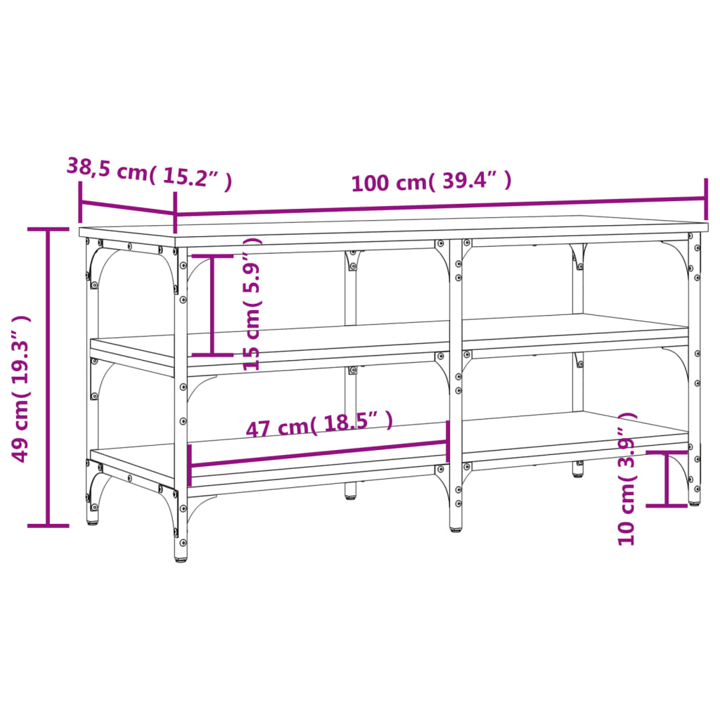 Schuhbank Grau Sonoma 100x38,5x49 cm Holzwerkstoff