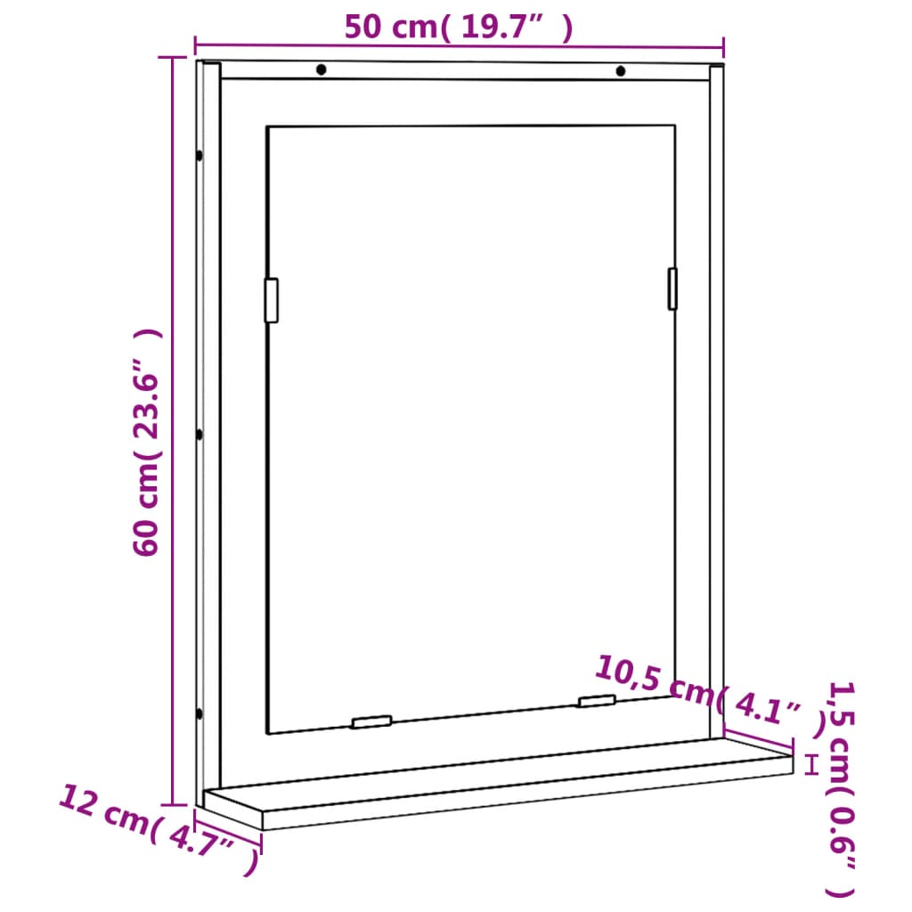 Badspiegel mit Ablage Räuchereiche 50x12x60 cm Holzwerkstoff