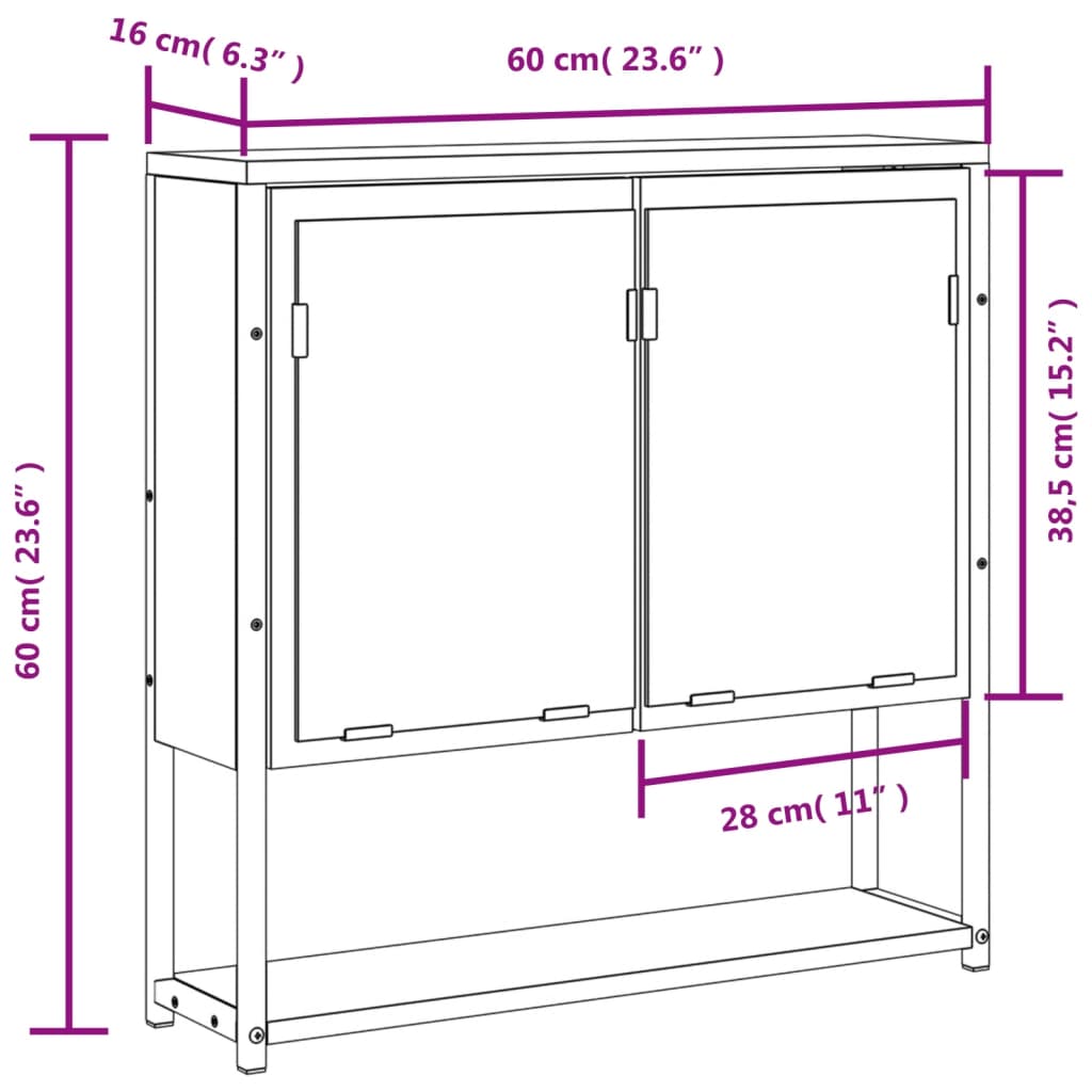 Bad-Spiegelschrank Grau Sonoma 60x16x60 cm Holzwerkstoff