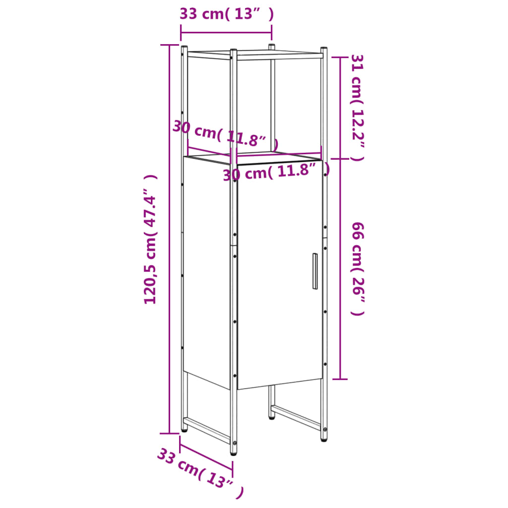 Badschrank Schwarz 33x33x120,5 cm Holzwerkstoff