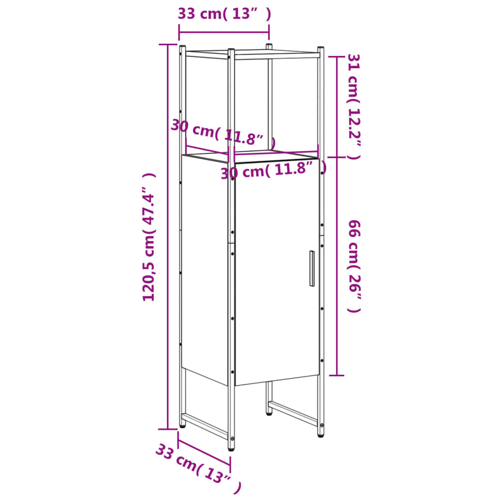 Badschrank Braun Eichen-Optik 33x33x120,5 cm Holzwerkstoff