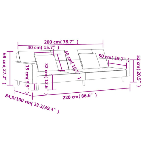 Schlafsofa 2-Sitzer mit 2 Kissen Taupe Stoff