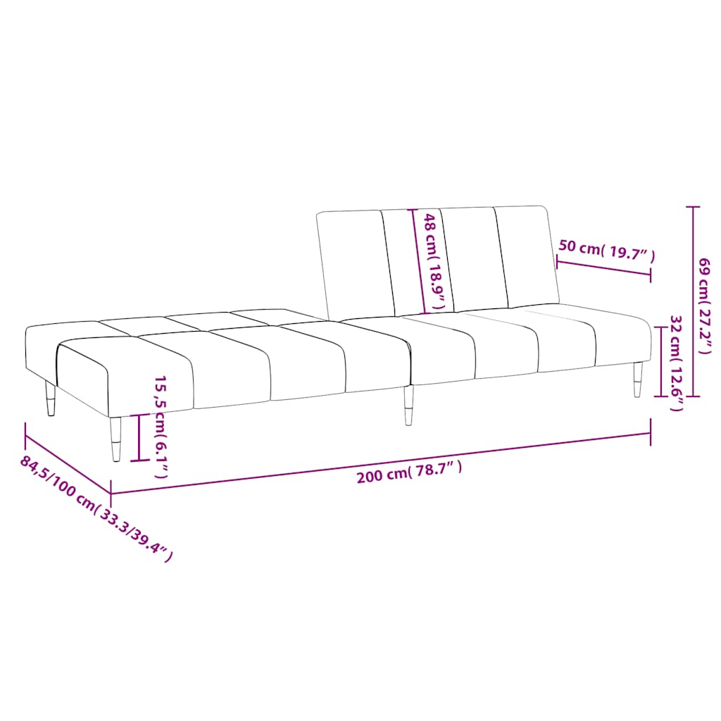 Elegantes Schlafsofa mit Samtbezug und 2-in-1-Funktion – verstellbare Rückenlehnen, 200 cm breit, vielseitig einsetzbar