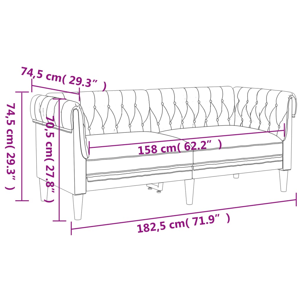 Chesterfield-Sofa 2-Sitzer Schwarz Stoff