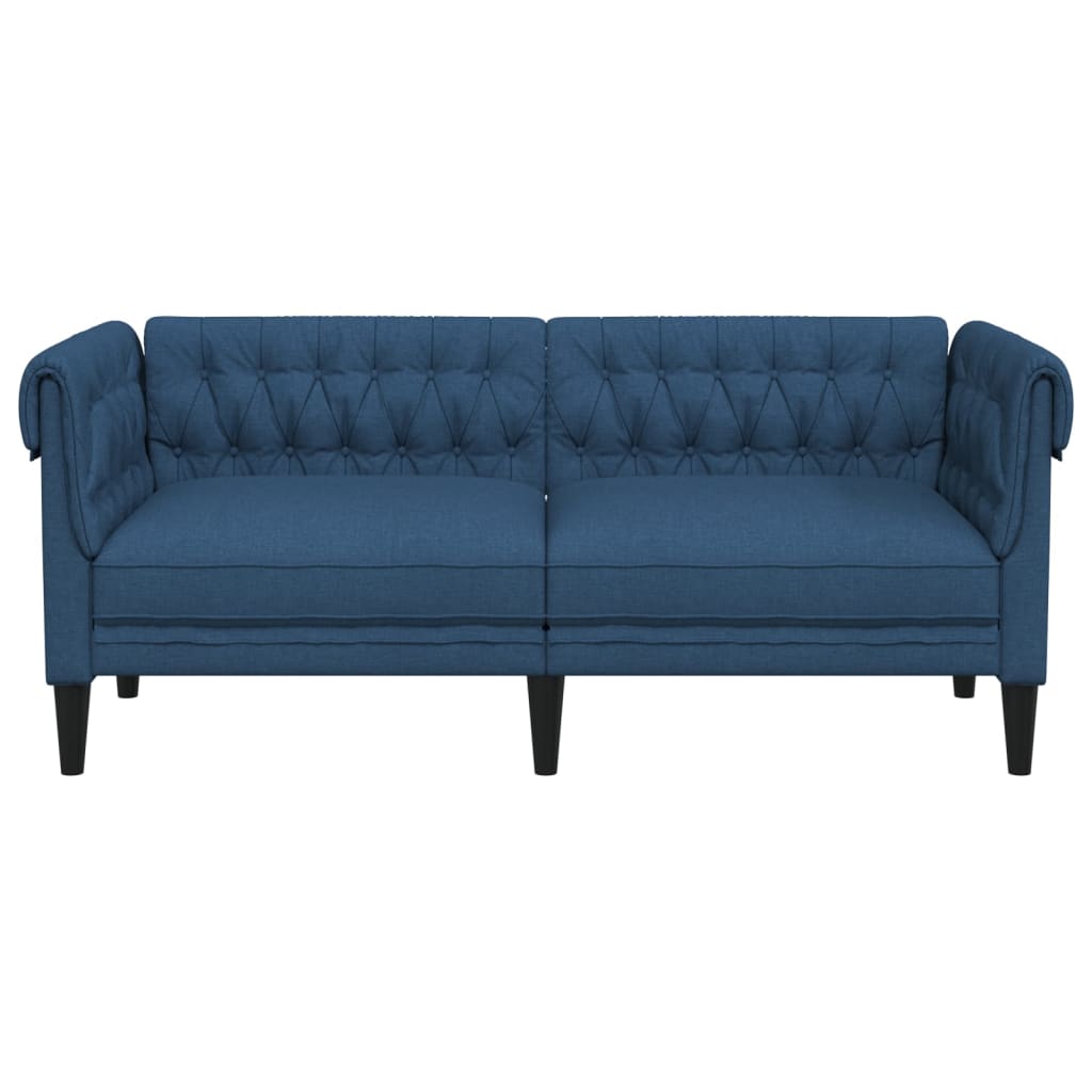 Chesterfield-Sofa 2-Sitzer Blau Stoff