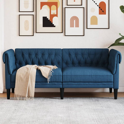 Chesterfield-Sofa 2-Sitzer Blau Stoff