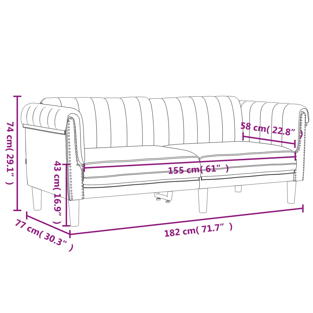 Sofa 2-Sitzer Dunkelgrau Samt