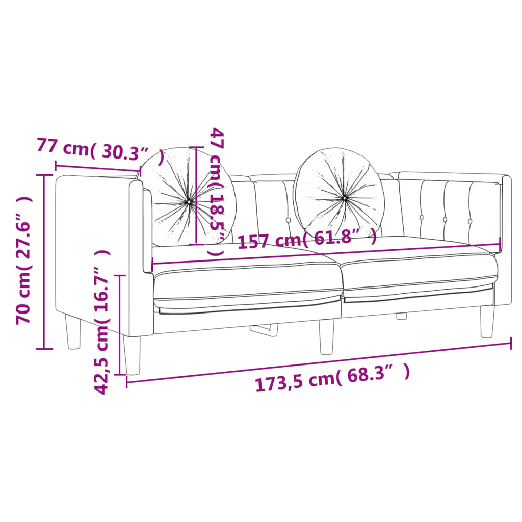 Sofa mit Kissen 2-Sitzer Dunkelgrau Samt