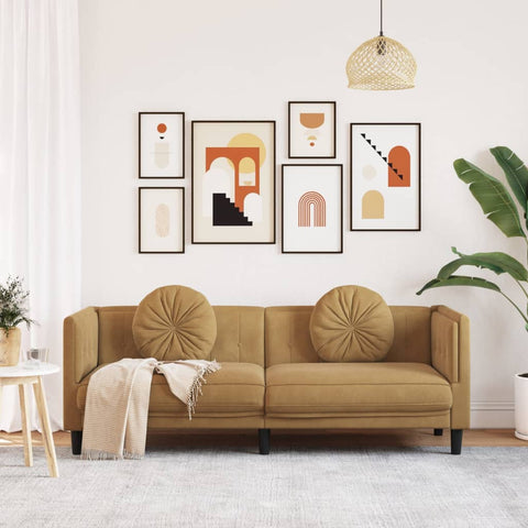 3-Sitzer Sofa mit Kissen Braun Kunstleder Wildleder-Optik