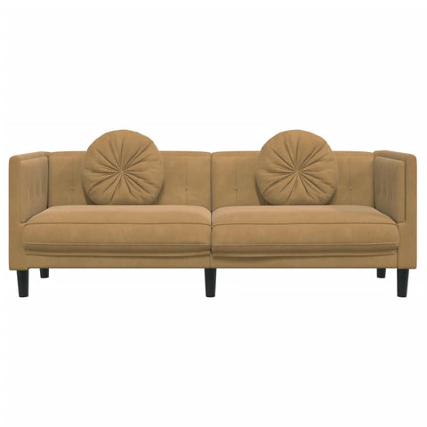 3-Sitzer Sofa mit Kissen Braun Kunstleder Wildleder-Optik