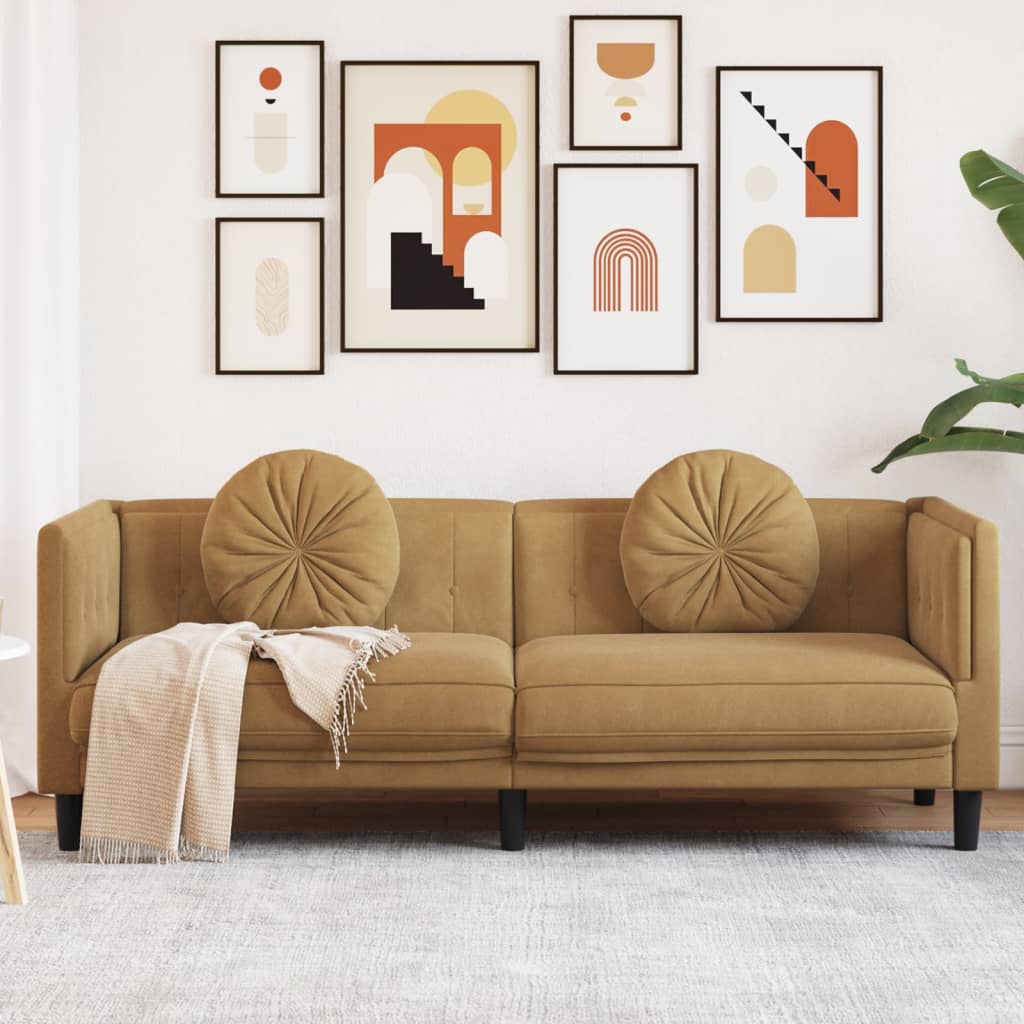 3-Sitzer Sofa mit Kissen Braun Kunstleder Wildleder-Optik