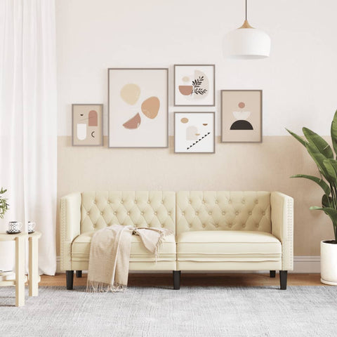 Chesterfield-Sofa 2-Sitzer Creme Kunstleder