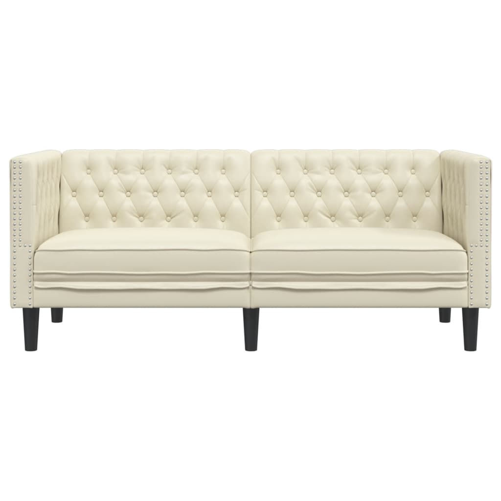 Chesterfield-Sofa 2-Sitzer Creme Kunstleder