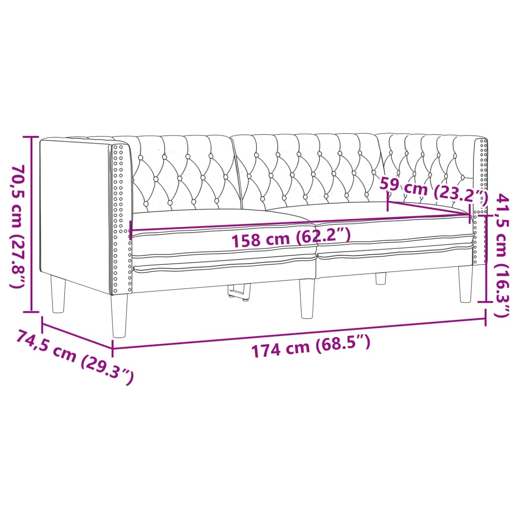 Chesterfield-Sofa 2-Sitzer Creme Kunstleder