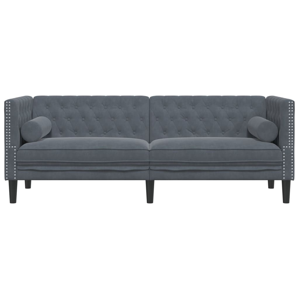 Chesterfield-Sofa mit Nackenrollen 3-Sitzer Dunkelgrau Samt