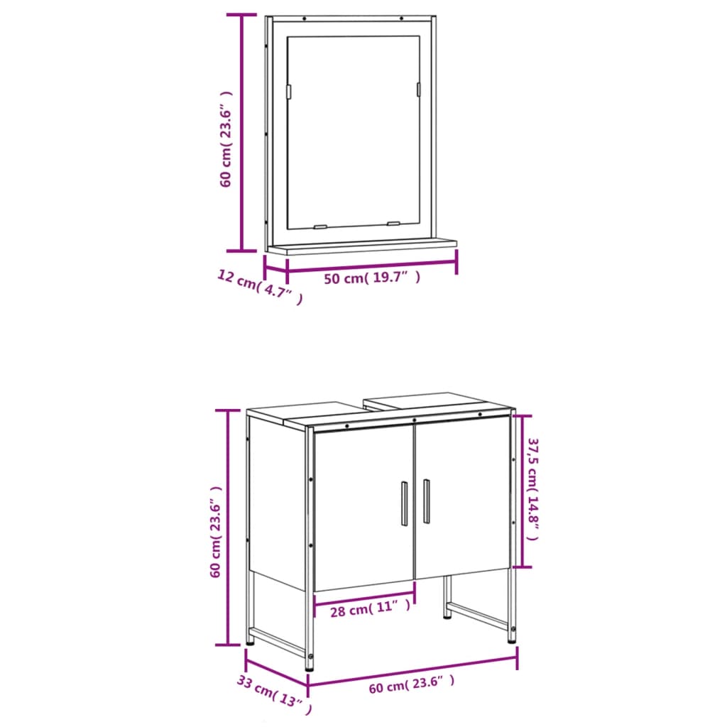 2-tlg. Badmöbel-Set Räuchereiche Holzwerkstoff