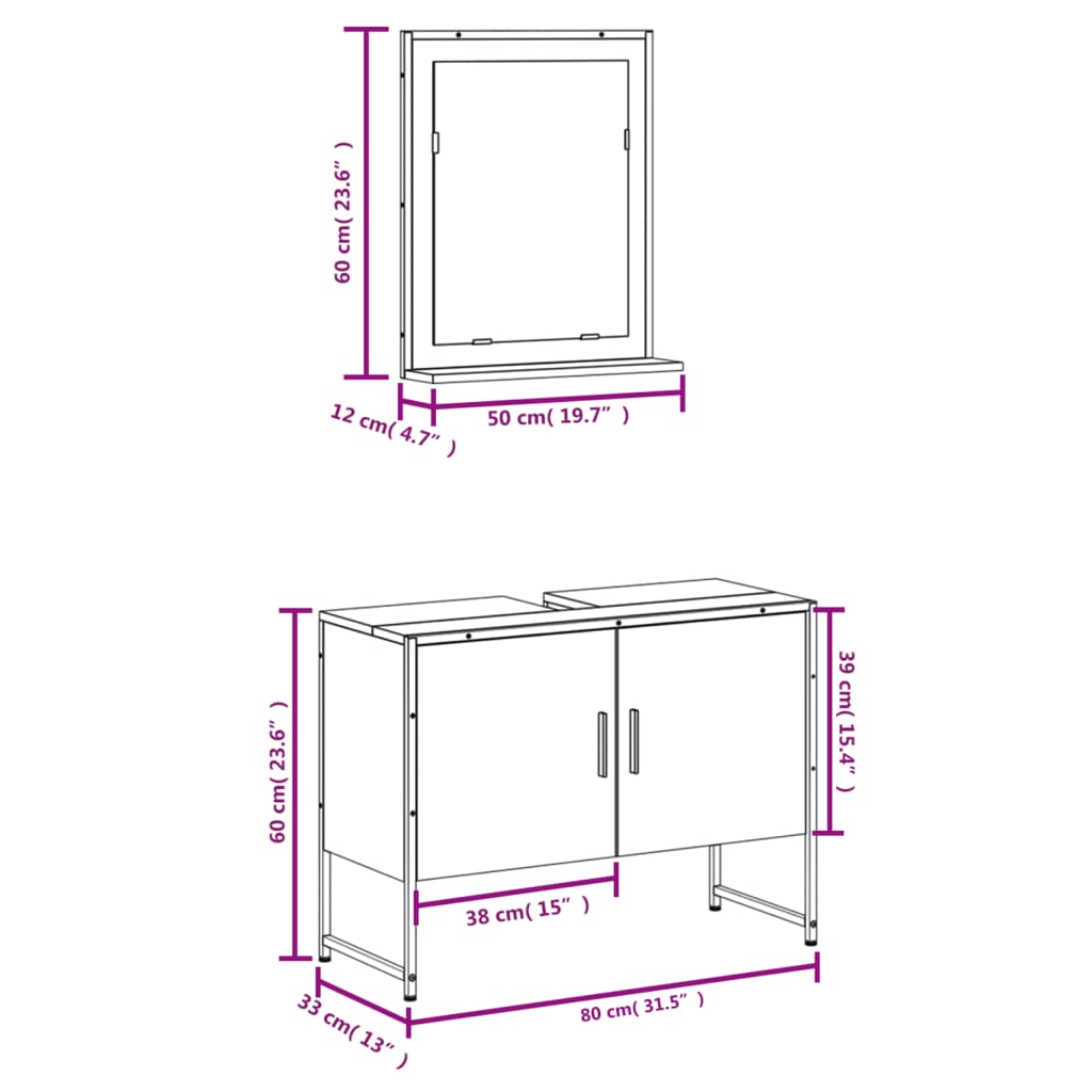 2-tlg. Badmöbel-Set Räuchereiche Holzwerkstoff