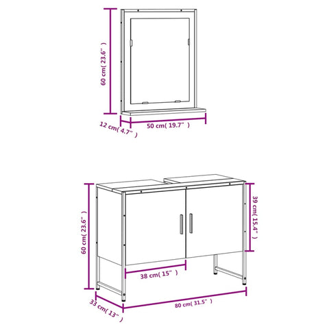 2-tlg. Badmöbel-Set Räuchereiche Holzwerkstoff