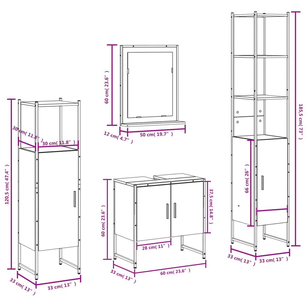 4-tlg. Badmöbel-Set Räuchereiche Holzwerkstoff