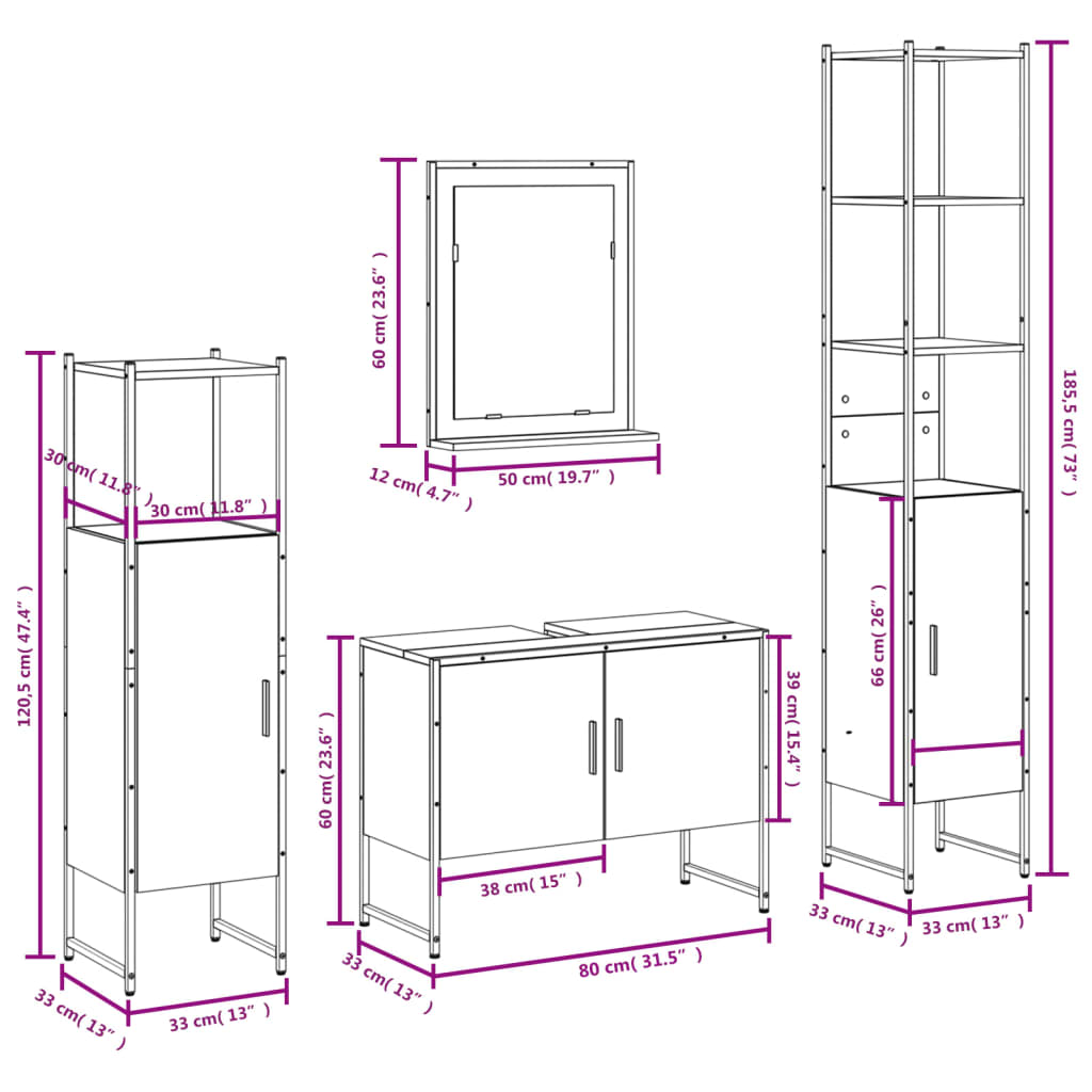 4-tlg. Badmöbel-Set Räuchereiche Holzwerkstoff