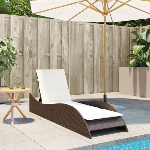 Sonnenliege mit Auflage Braun 60x205x73 cm Poly Rattan