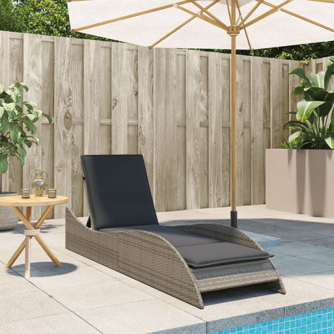 Sonnenliege mit Auflage Grau 60x205x73 cm Poly Rattan