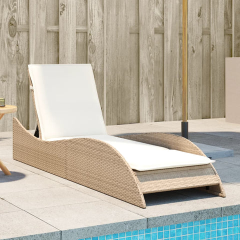 Sonnenliege mit Auflage Beige 60x205x73 cm Poly Rattan