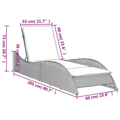 Sonnenliege mit Auflage Hellgrau 60x205x73 cm Poly Rattan