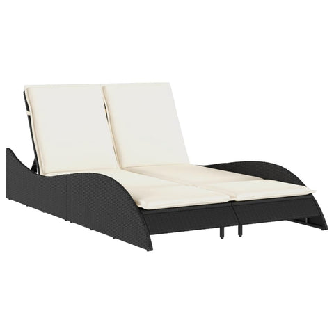 Sonnenliege mit Auflagen Schwarz 114x205x73 cm Poly Rattan