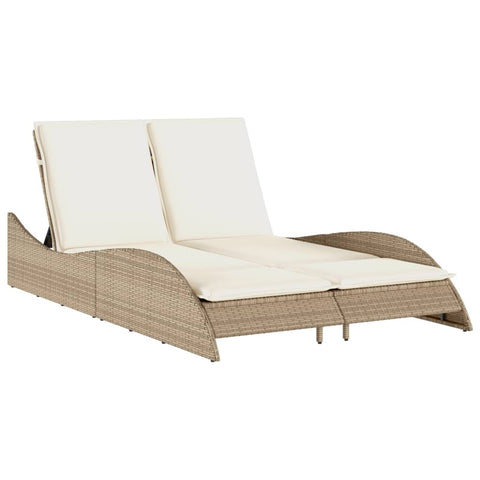 Sonnenliege mit Auflagen Beige 114x205x73 cm Poly Rattan