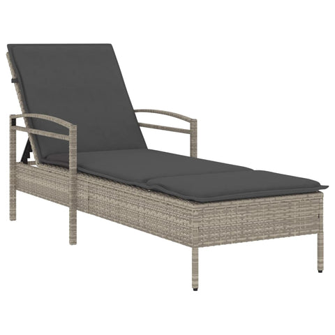 Sonnenliege mit Auflage Hellgrau 63x200x81 cm Poly Rattan