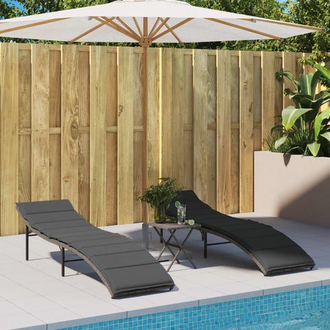 Sonnenliege mit Kissen Grau 55x199x50 cm Poly Rattan