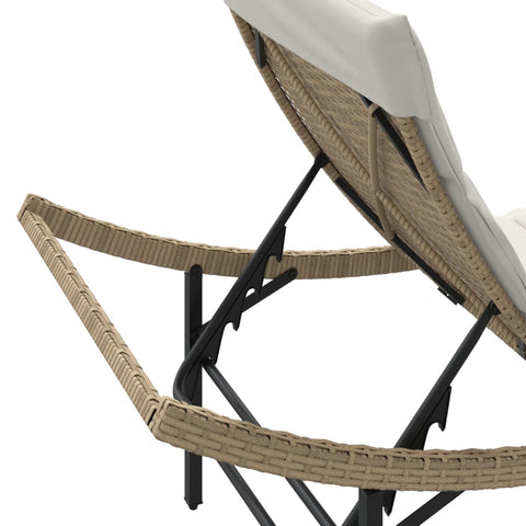 Sonnenliege mit Kissen Beige 55x199x50 cm Poly Rattan