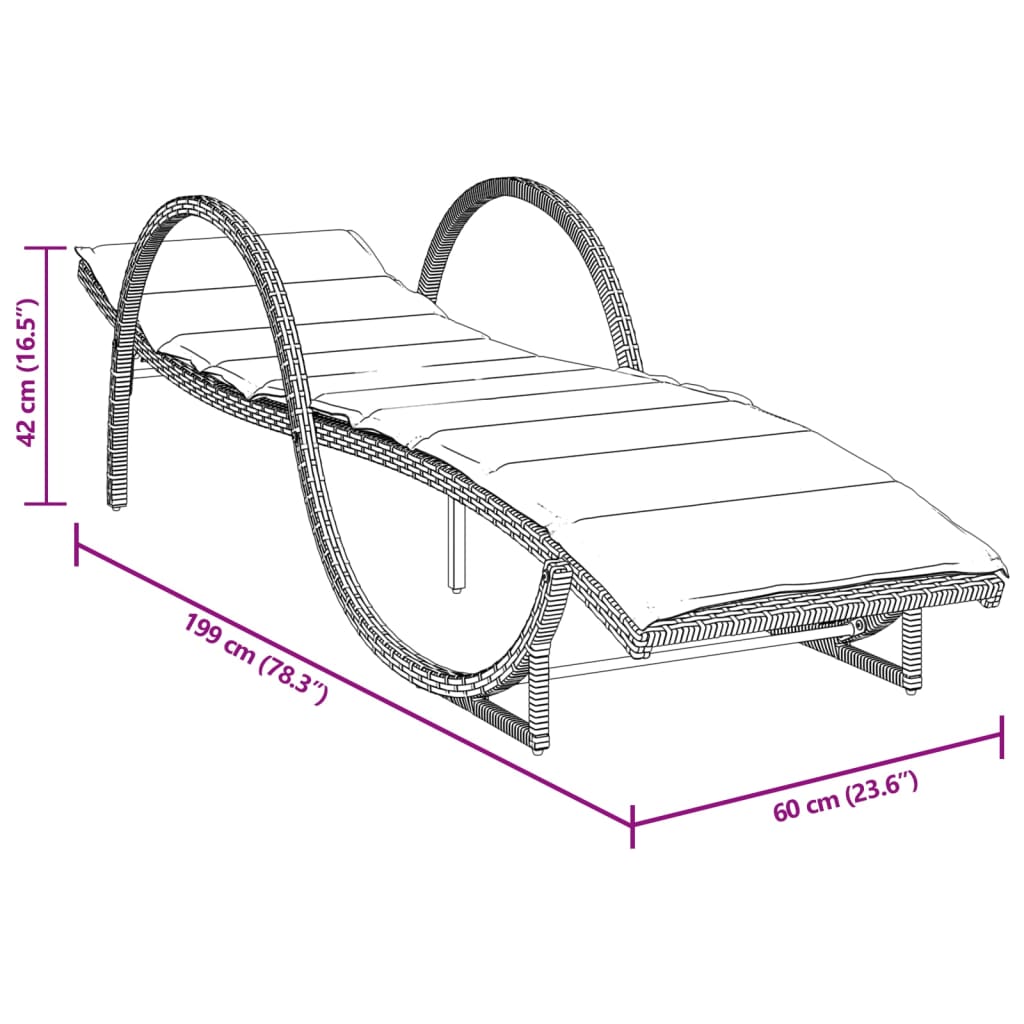 Sonnenliege mit Auflage Hellgrau 60x199x42 cm Poly Rattan