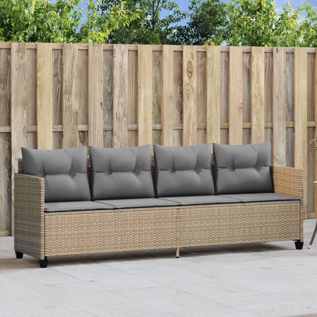 Sonnenliege mit Kissen Beige Poly Rattan