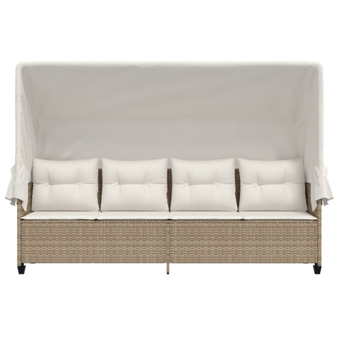 Sonnenliege mit Dach und Kissen Beige Poly Rattan