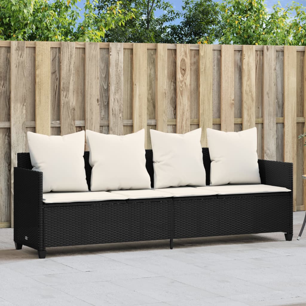 Sonnenliege mit Kissen Schwarz Poly Rattan