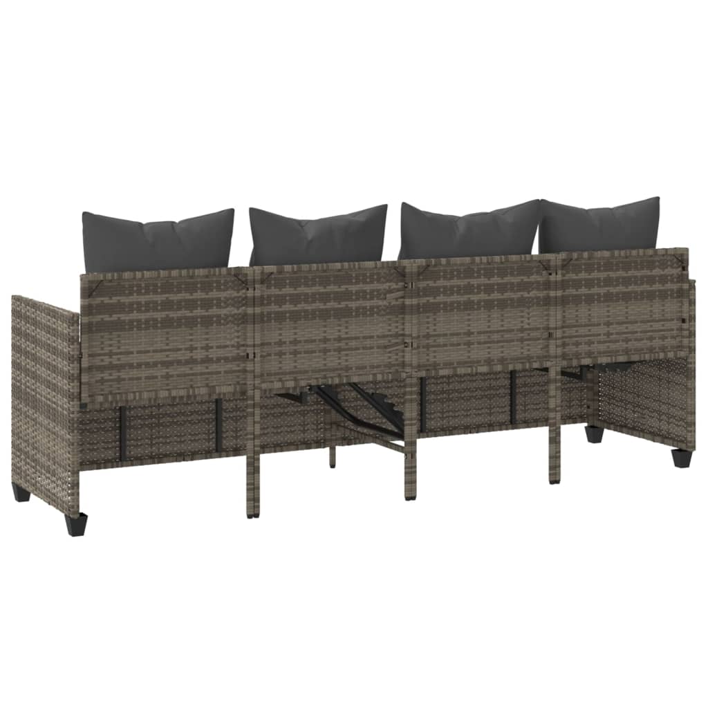 Sonnenliege mit Kissen Grau Poly Rattan