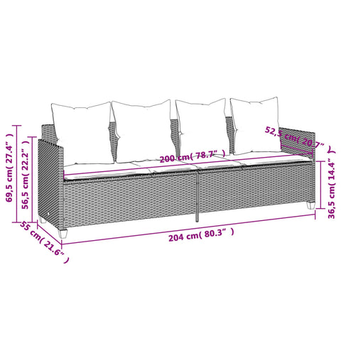 Sonnenliege mit Kissen Hellgrau Poly Rattan