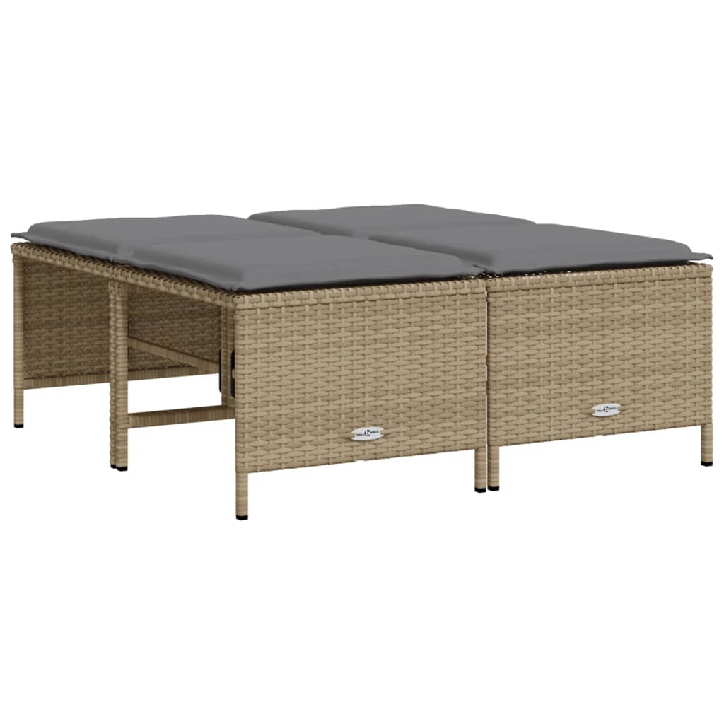 Gartenhocker mit Kissen 4 Stk. Beige Poly Rattan