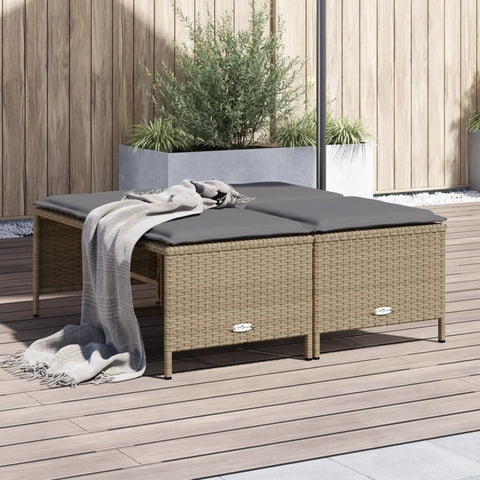 Gartenhocker mit Kissen 4 Stk. Beige Poly Rattan