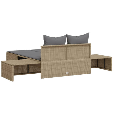 Doppel-Sonnenliege mit Auflagen Beige Poly Rattan