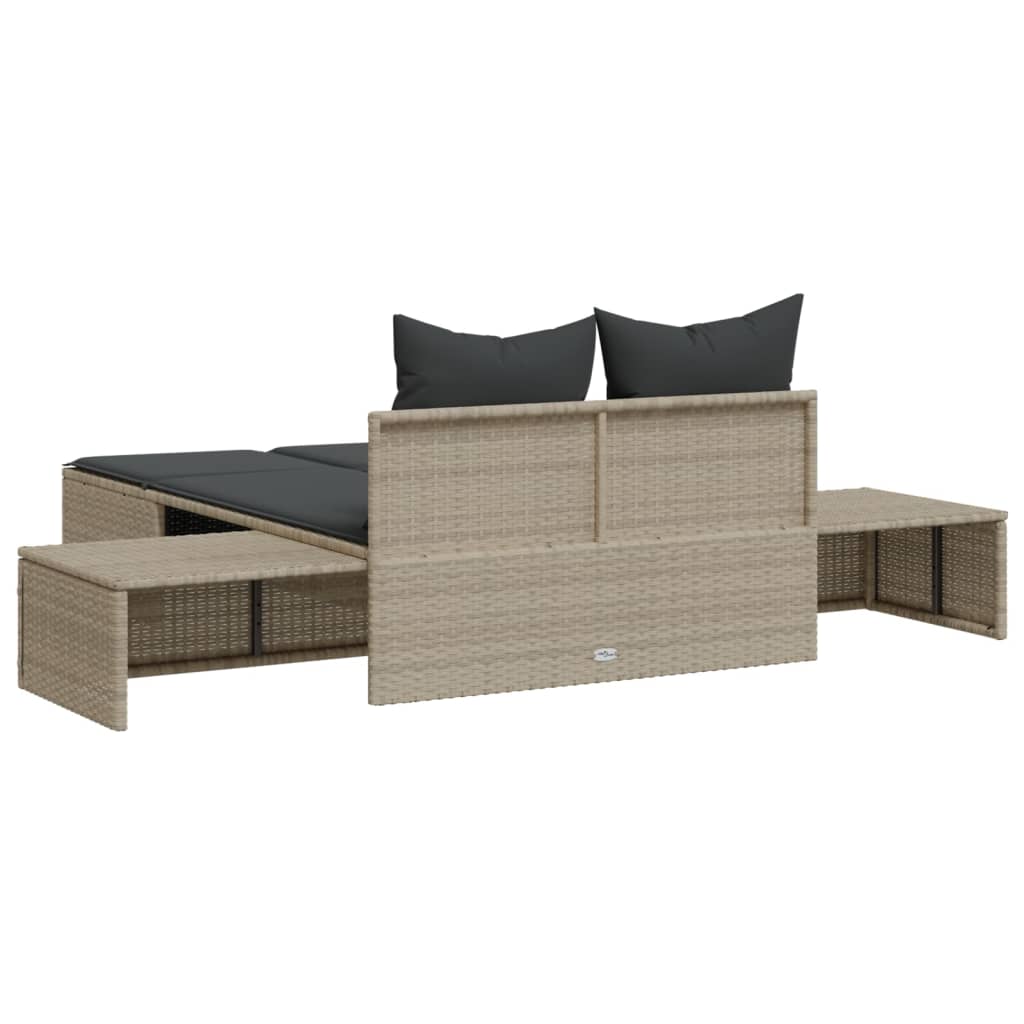 Doppel-Sonnenliege mit Kissen Hellgrau Poly Rattan