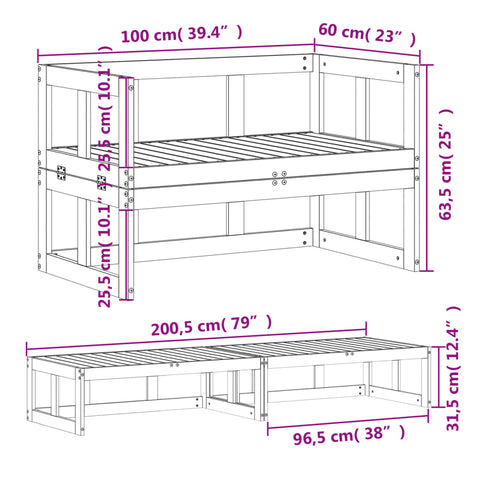 2-in-1 Gartensofa Verlängerbar Massivholz Douglasie