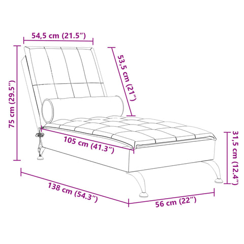 Massage-Chaiselongue mit Nackenrolle Blau Stoff