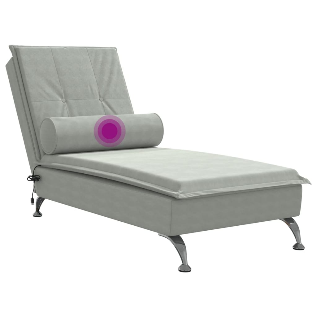 Massage-Chaiselongue mit Nackenrolle Hellgrau Samt